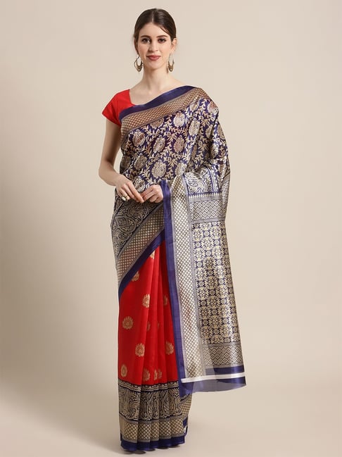 KSUT Blue Woven Design Saree with Unstiched Blouse Price in India