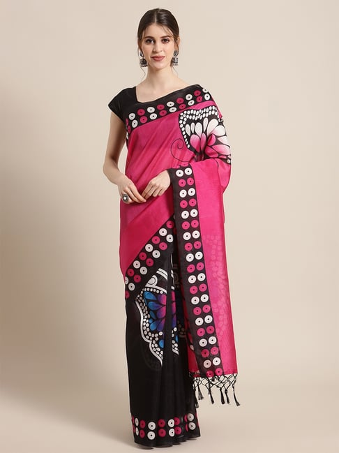 KSUT Pink Woven Design Saree with Unstiched Blouse Price in India