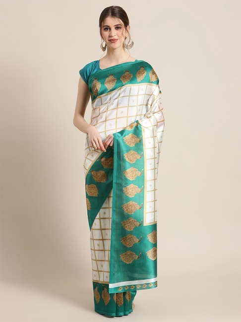 KSUT Green Woven Design Saree with Unstiched Blouse Price in India