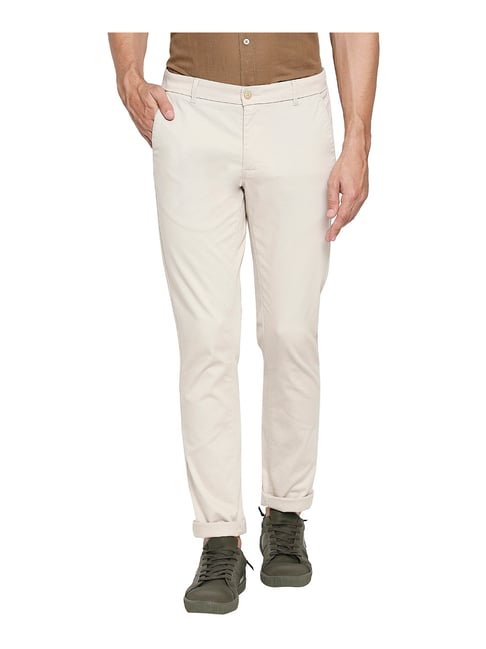 Buy Men Cream Smart Fit Solid Flat Front Casual Trousers Online - 773993 |  Louis Philippe