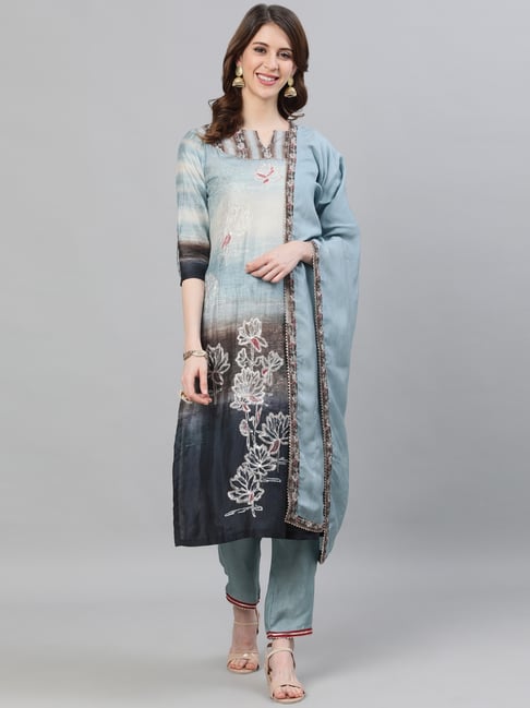 Buy Krishna Vastram Nayra Cut Suit Heavy Yoke and Heavy Sequins   Embroidered Work Kurta TrouserPant  Dupatta Set Sky Blue at Amazonin