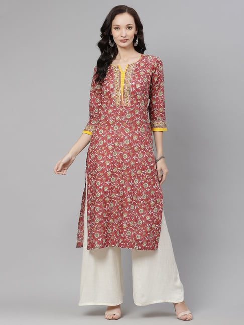 Yuris Red Printed Straight Kurta Price in India