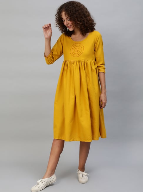 Aks Yellow A-Line Dress Price in India
