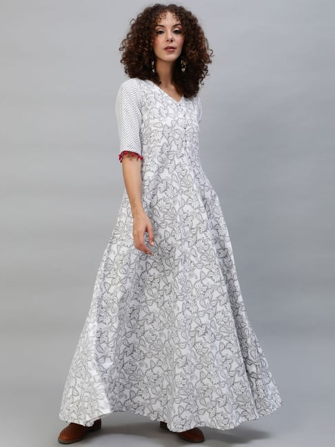 Aks White Printed Maxi Dress Price in India