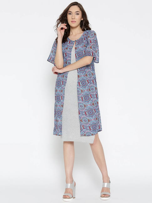 Sera Blue Printed Longline Shrug