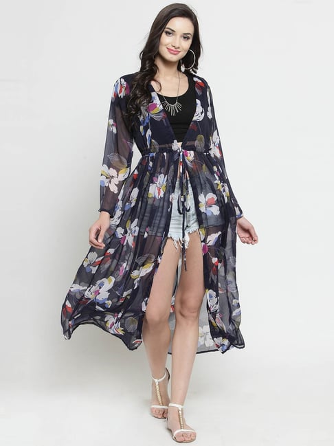 Sera Navy Floral Print Longline Shrug