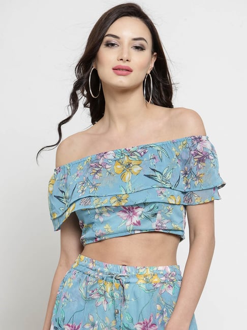 Buy Sera Blue Floral Print Crop Top for Women Online Tata CLiQ