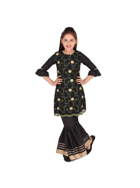 Cutecumber Kids Black Embroidered Kurta with Sharara