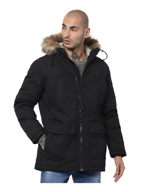 Buy Jack Jones Black Regular Fit Hooded Jacket for Men Online