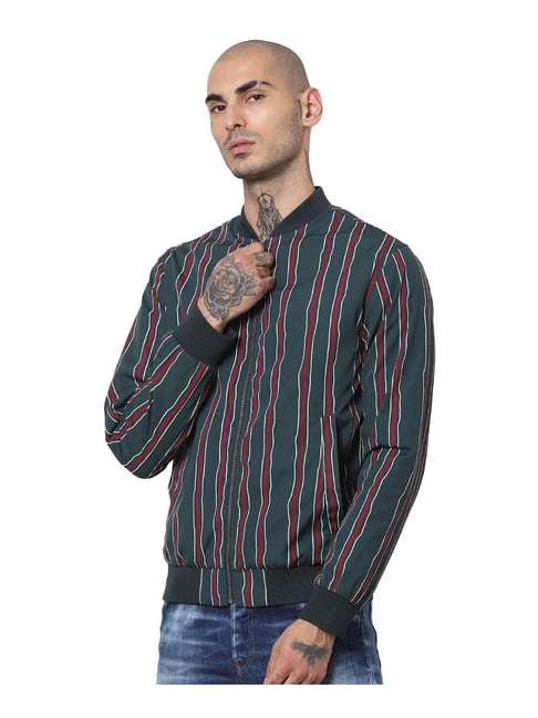 Mens striped hot sale bomber jacket