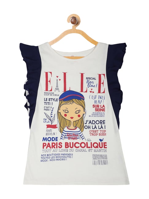 Elle Kids White & Navy Cotton Printed Top-picture-35