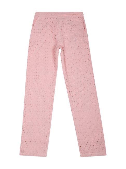 Elle Kids Pink Cotton Textured Trousers