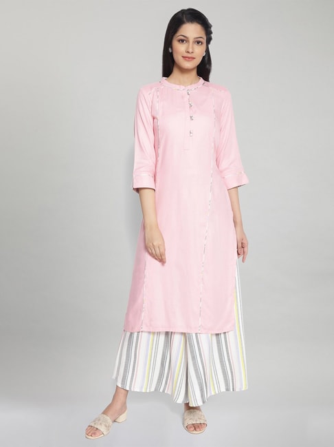 Buy SWAGG INDIA Pink Cotton Embroidered Straight Kurti for Women Online @  Tata CLiQ