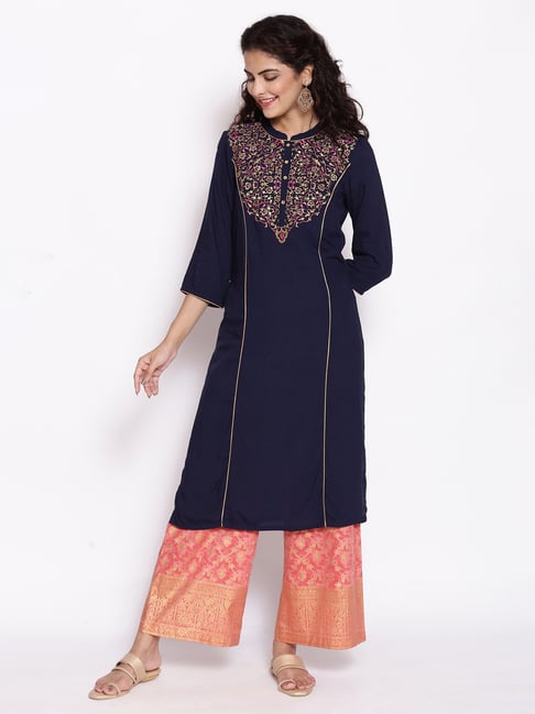 Aurelia Navy Solid Regular Fit Kurta Price in India