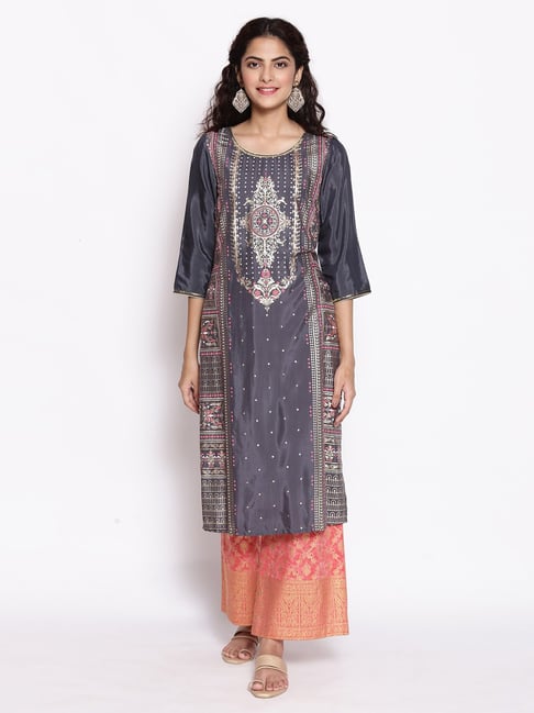 Aurelia Eiffel Grey Printed Regular Fit Kurta Price in India