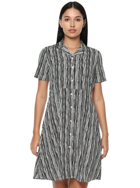 Van Heusen White & Black Printed Shirt Dress Price in India