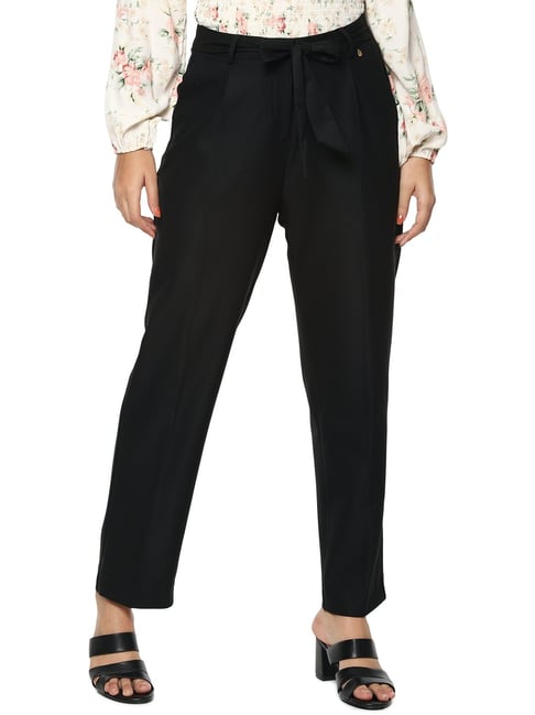 Buy Van Heusen Black Pleated Trousers for Women's Online Tata CLiQ