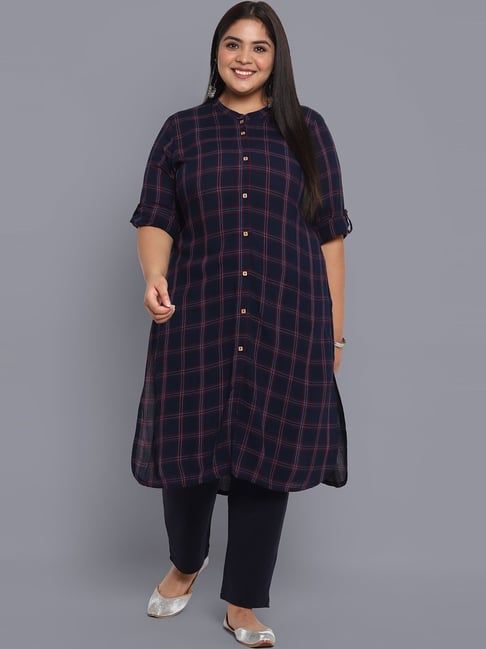 Aurelia Navy Printed Regular Fit Kurta Price in India