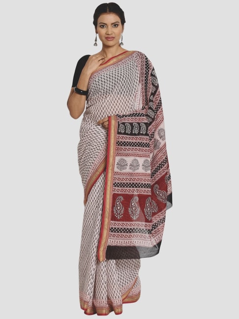 Kalakari India Off-White Cotton Printed Saree With Unstitched Blouse Price in India