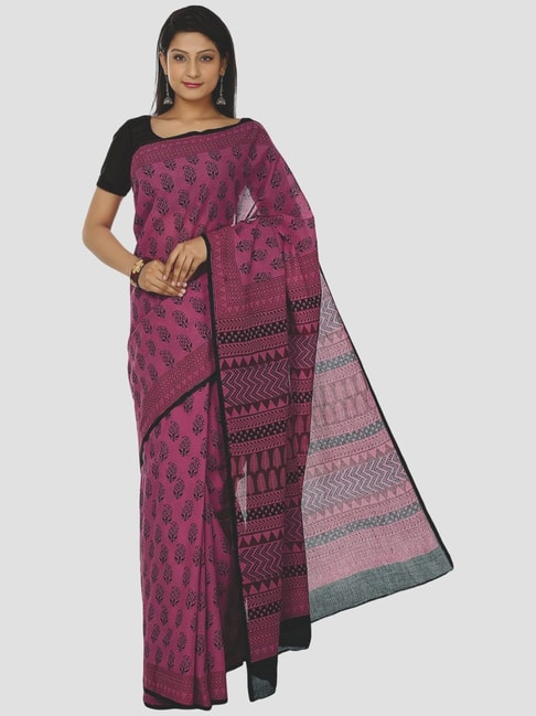 Kalakari India Pink Cotton Printed Saree With Unstitched Blouse Price in India