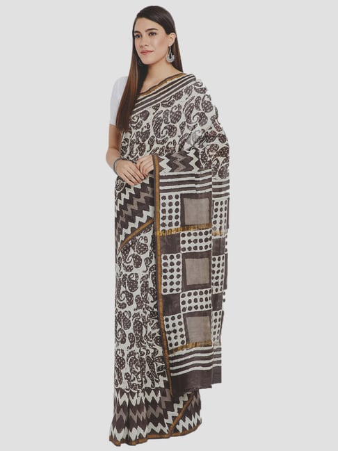 Kalakari India Grey Printed Saree With Unstitched Blouse Price in India