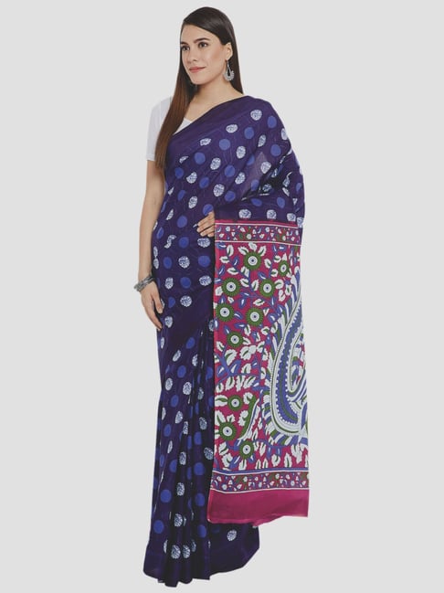 Kalakari India Blue Cotton Printed Saree With Unstitched Blouse Price in India