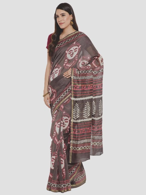Kalakari India Grey Printed Saree With Unstitched Blouse Price in India