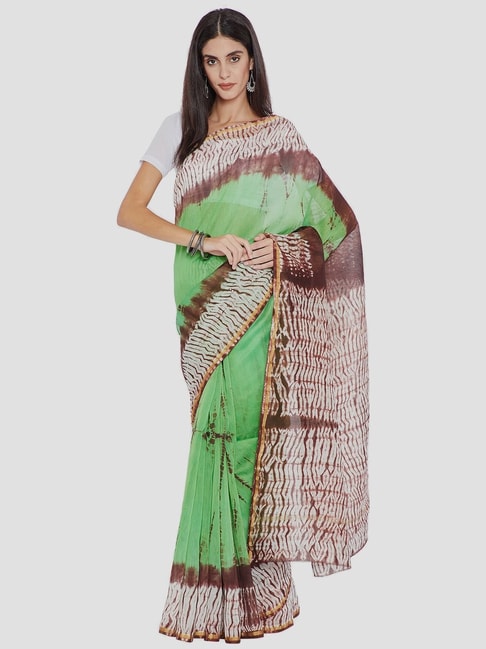 Kalakari India Green Printed Saree With Unstitched Blouse Price in India