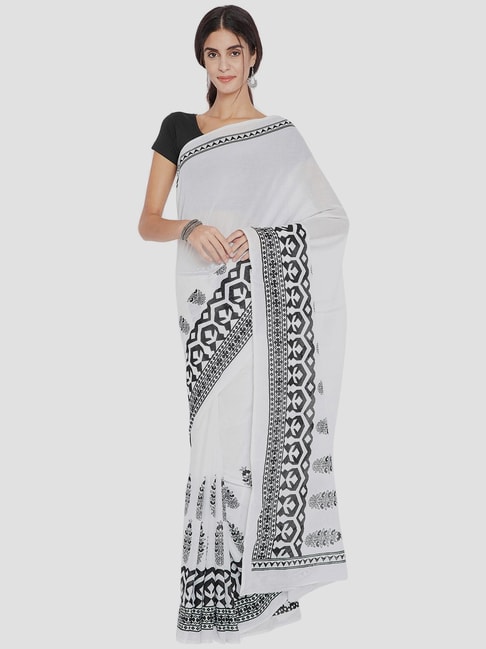 Kalakari India Grey Cotton Printed Saree With Unstitched Blouse Price in India