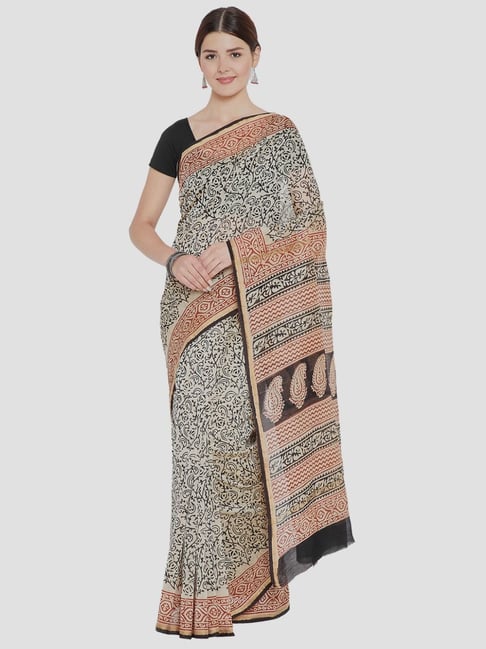Kalakari India Beige Printed Saree With Unstitched Blouse Price in India