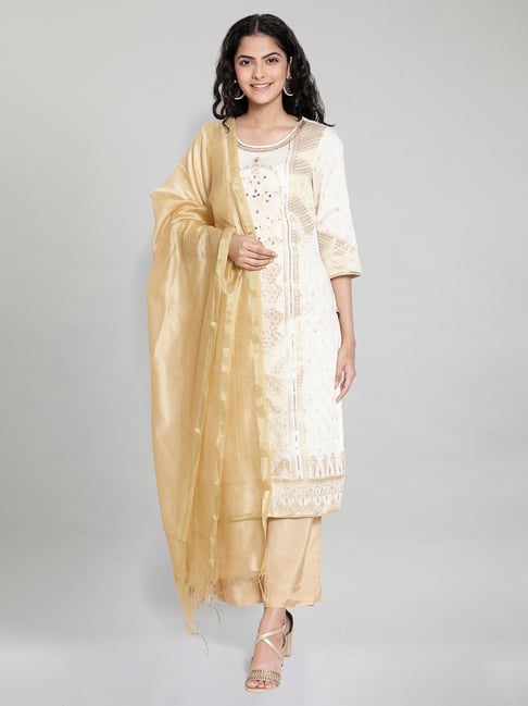 Aurelia White Printed Kurta & Palazzo With Dupatta