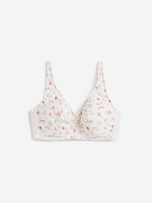 Wunderlove by Westside White Rose Print Padded Non-Wired Bra Price in India