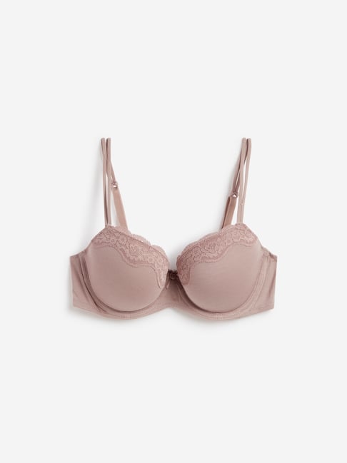 Buy Wunderlove by Westside Light Taupe Lace Padded Wired Bra Online at ...