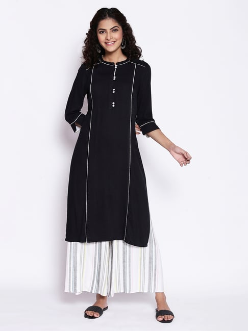 Aurelia Black Solid Kurta & Palazzo Set