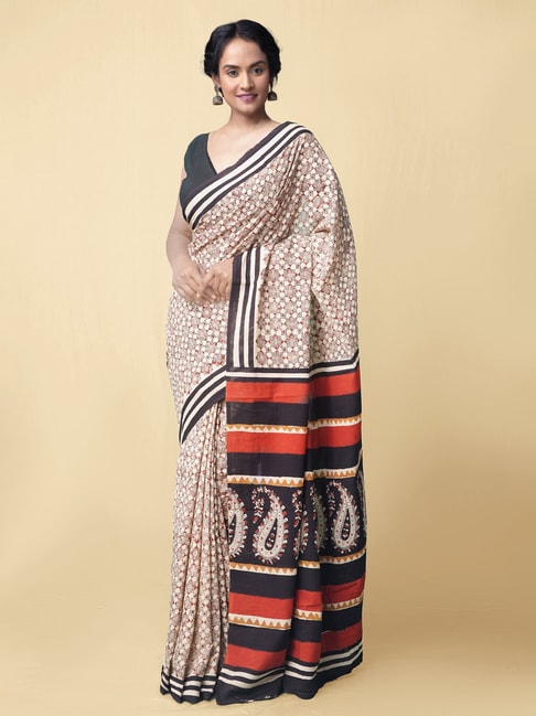 Unnati Silks Women's Pure Preet Bagru Mulmul Cotton Saree with Blouse Price in India