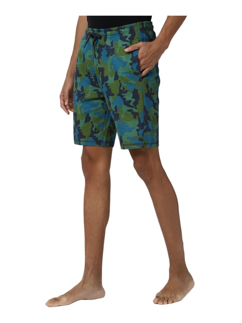Peter England Green Cotton Regular Fit Camouflage Shorts-picture-31