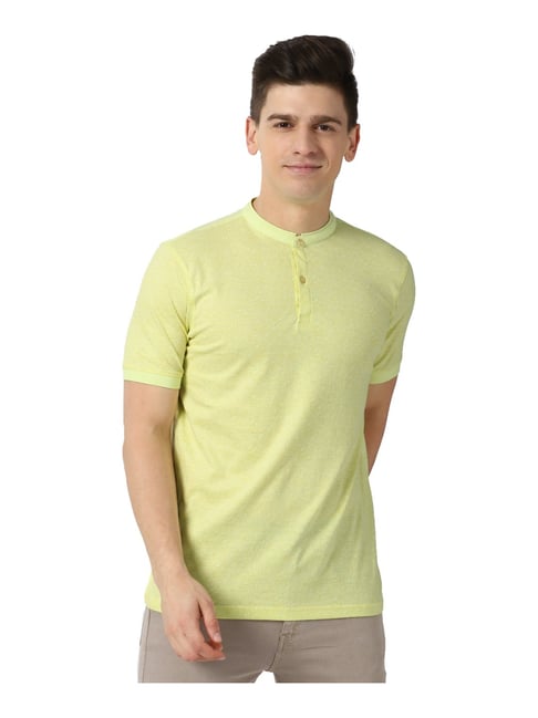 Peter England Yellow Cotton Regular Fit Printed T-Shirt