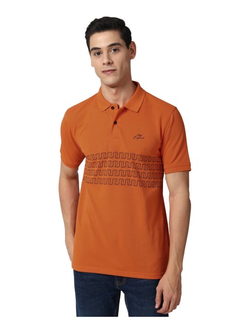 Peter England Orange Regular Fit Printed Polo T-Shirt