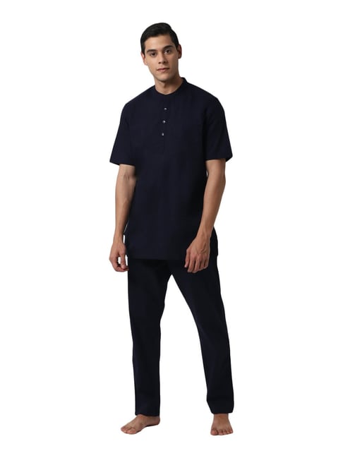Buy Peter England Navy Cotton Regular Fit Loungewear Set for Mens