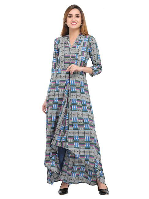 Cottinfab Grey Printed High-Low Dress Price in India