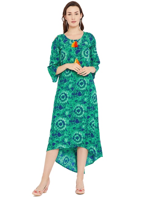 Cottinfab Green Printed High-Low Dress Price in India