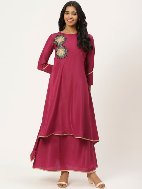 Cottinfab Pink Patchwork Maxi Dress Price in India
