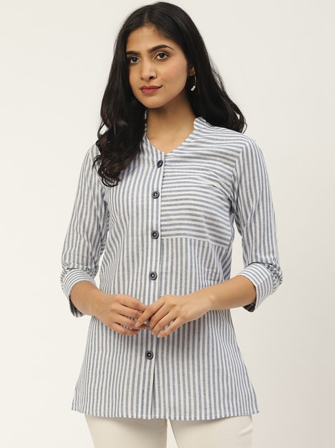 Cottinfab White Striped Shirt Price in India