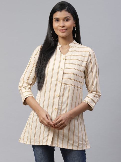 Cottinfab Beige Striped Shirt Price in India