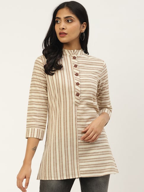 Cottinfab Beige Striped Top Price in India