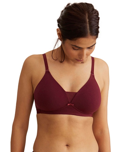 Nykd Breathe Cotton Triangle T-Shirt Bra - Padded, Wireless, 3/4th Coverage - Maroon Price in India