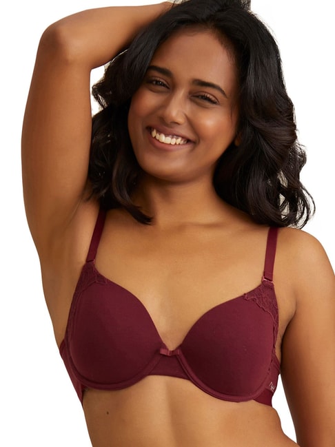 Nykd Breathe Lace T-Shirt Bra - Padded, Wired, 3/4th Coverage - Maroon Price in India