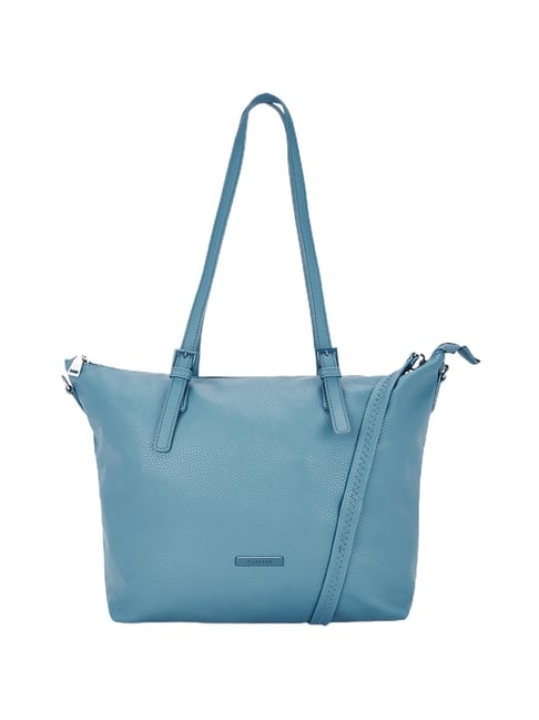 Caprese Jones Blue Solid Medium Tote Handbag Price in India