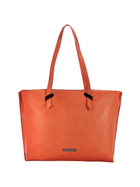 Caprese Cindy Orange Solid Medium Tote Handbag Price in India