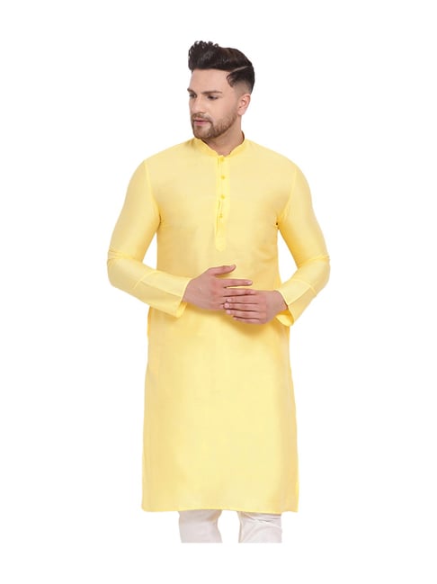 Sanwara Yellow Mandarin Collar Solid Kurta